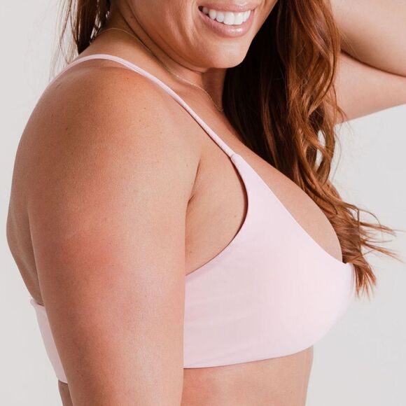 NWT: 2/$12 Scoop Bikini Tops in Blue Palm and Light Pink in Large - Picture 12 of 16